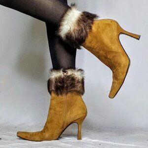 Sexy  $698 Stuart Weitzman Suede Genuine Fur Pointed Toe Booties Boots